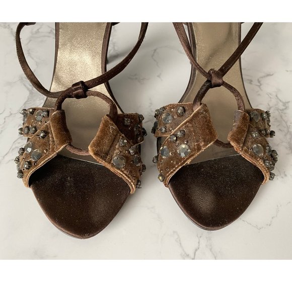 ZARA Brown Rhinestone Studded Strappy Sandals - Picture 4 of 11